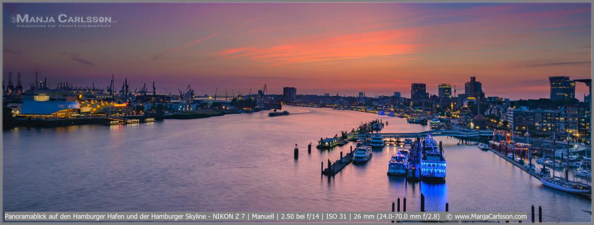 Panoramablick auf den Hamburger Hafen und der Hamburger Skyline