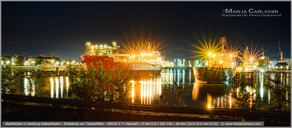 Nachtlichter in Hamburg Kattwykhafen - Tankschiffe - OIL-TANKER HARRISON BAY und BRO NIBE