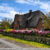 Reetdachhaus in Keitum auf Sylt mit Rhododendron-Steinmauer